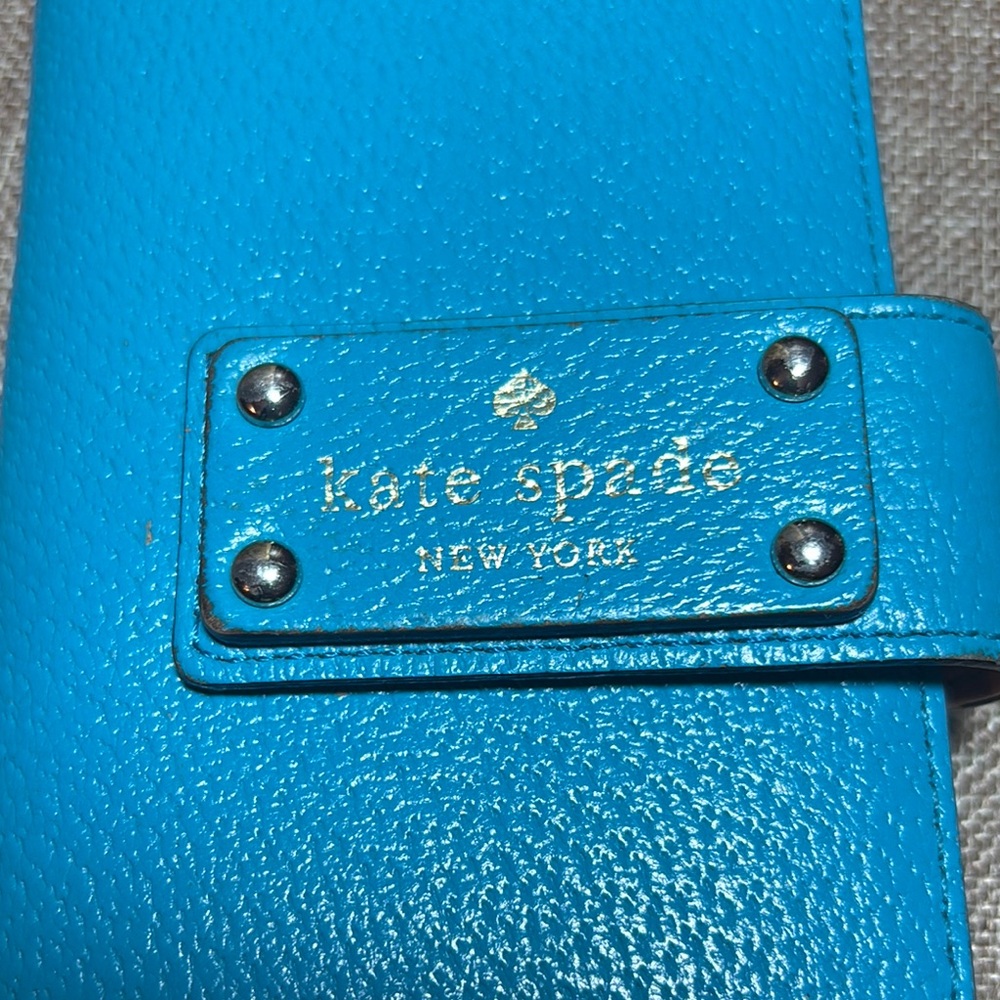 Kate Spade Leather Bifold Wallet Vibrant Turquoise Blue Pebbled 6.76”Lx3.75”H